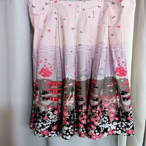 Dressever Japanese Floral Pleated Skirt XL Midi Pinks Side Zipper A-line - Picture 2 of 11